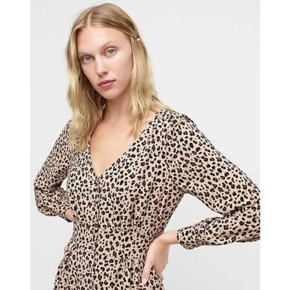 J. Crew Button-Front A-Line Midi Dress in Leopard Print Size 2 - Picture 4 of 14